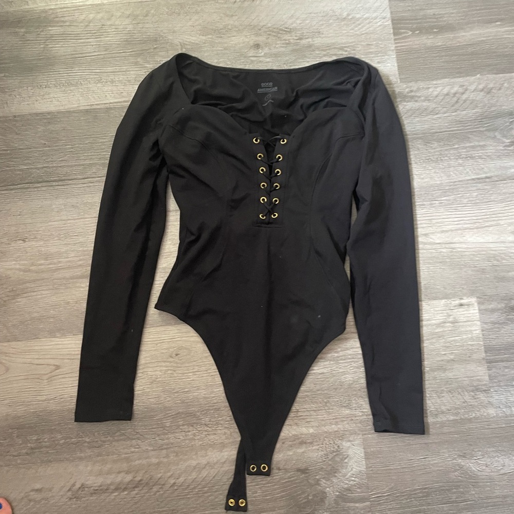 Good American Long Sleeve Black Cross Cross bodysuit